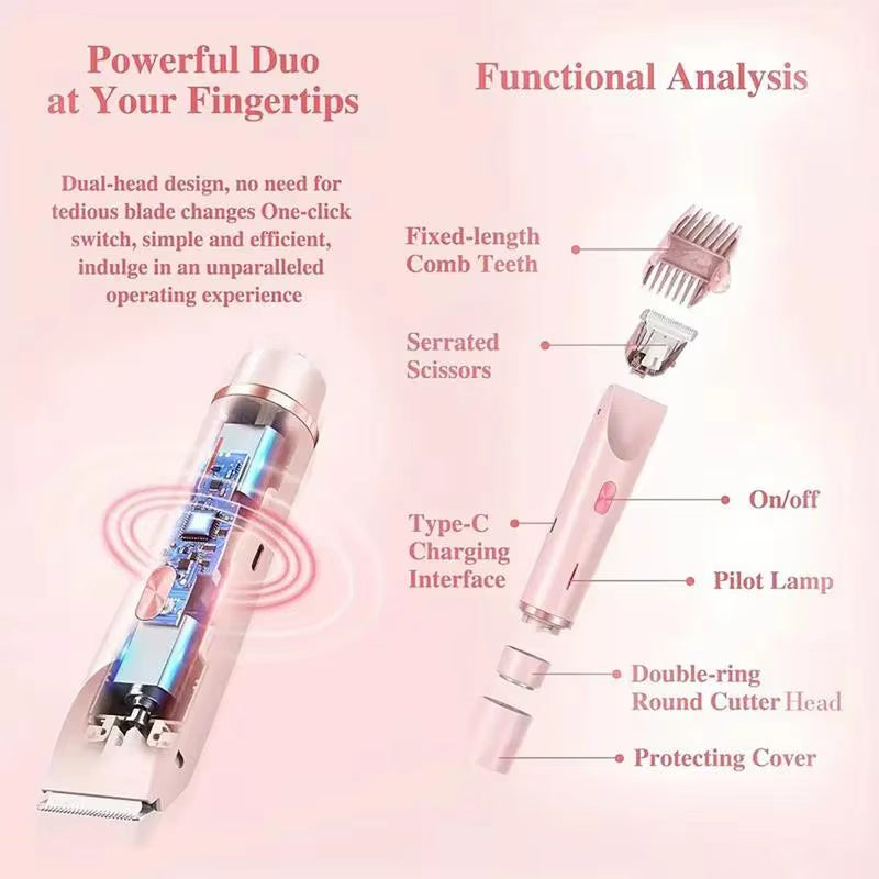 Portable Double-Headed Ladies' Shaver, Household Travel Washable USB Charging, Portable Private Parts Slimming Machine, Female B
